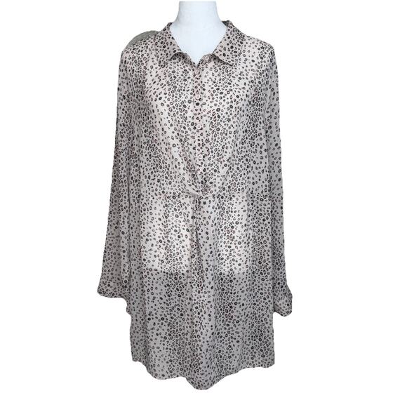 Torrid Women's Tunic Blouse Sz 4 Tan W/ Pink Black Print Flowy Semi Sheer Beach - Picture 1 of 16